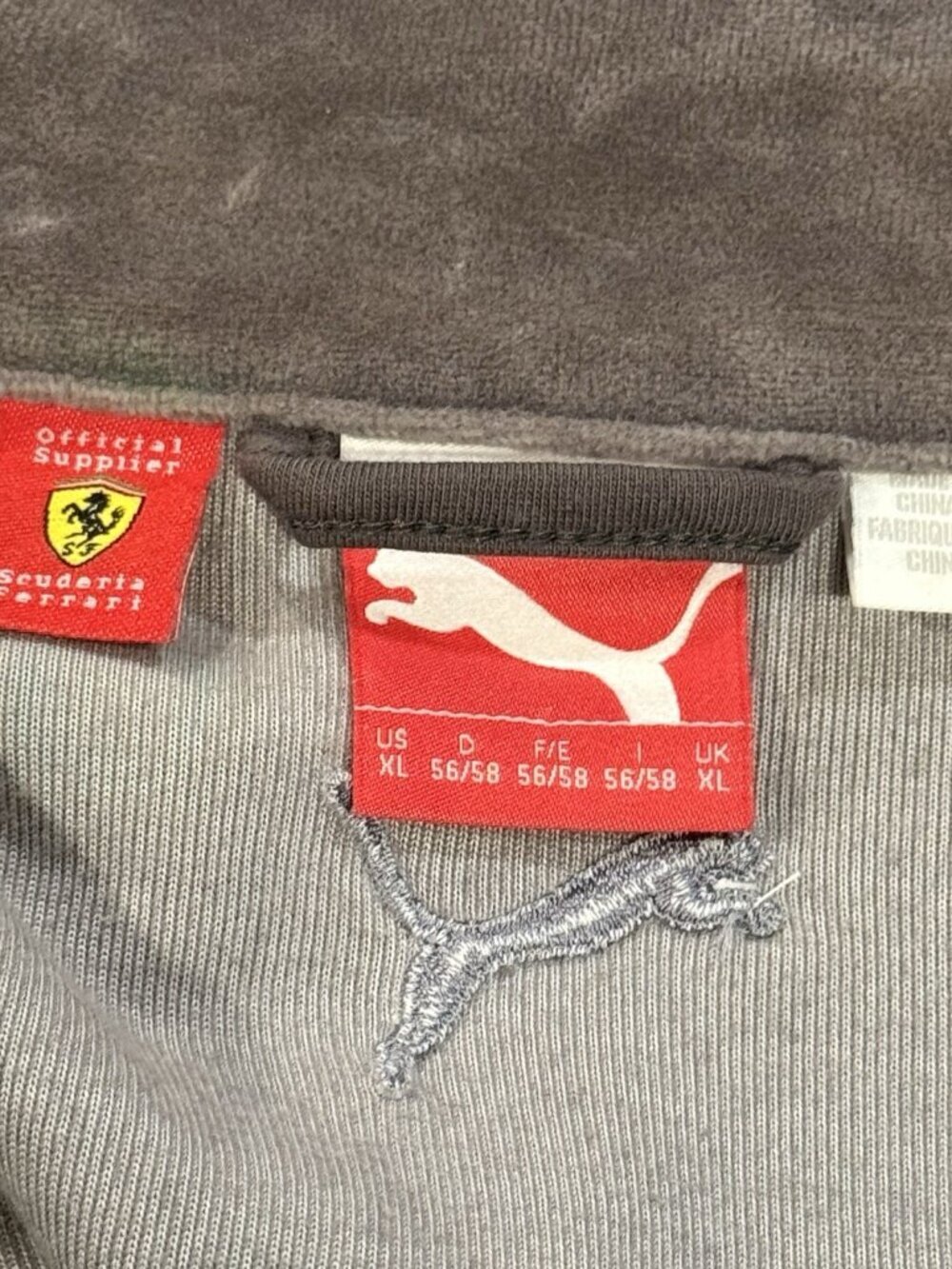 Puma x Scuderia Ferrari F1 Mens XL Gray Velour Zip Track Racing Jacket - Picture 5 of 11